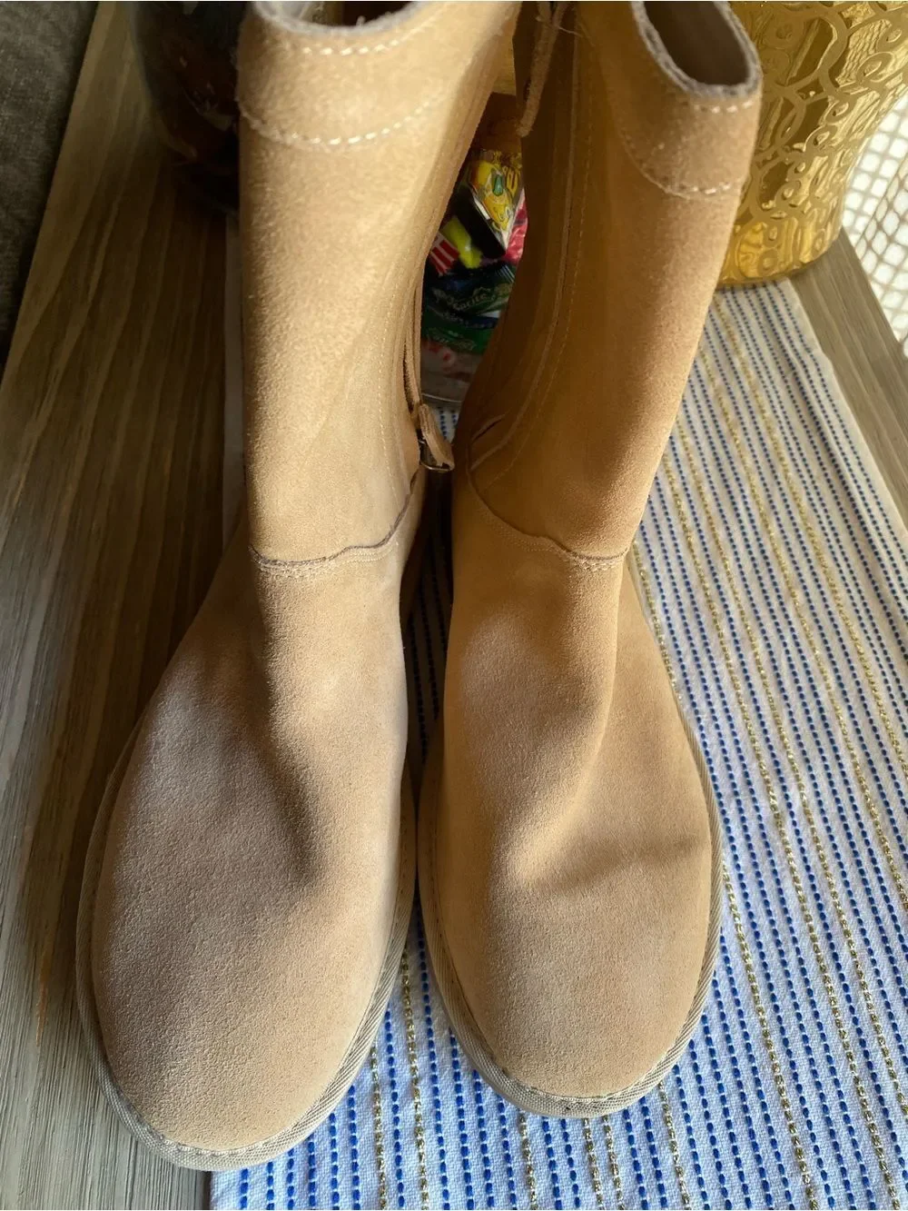 Women’s Suede Mid-Calf Boot with Floral Cutout Tan Sz 11 NWT